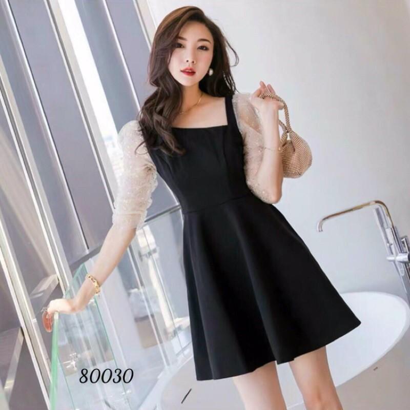 Đầm cotton lạnh phối lưới kim tuyến