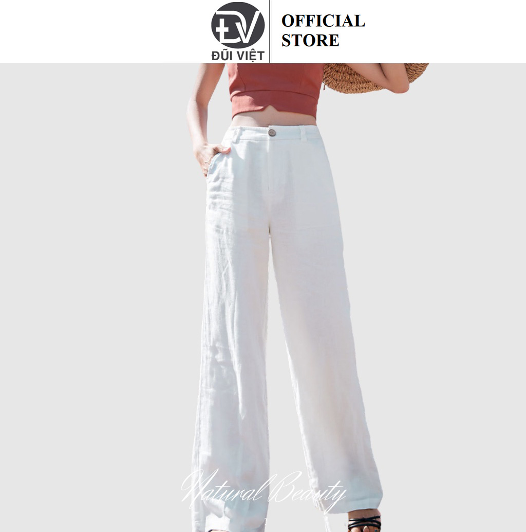 Quần suông nữ chất liệu linen thoáng mát, quần đi biển ĐŨI VIỆT QD07