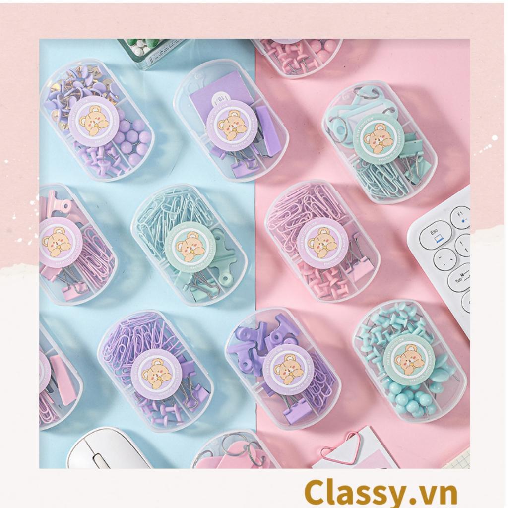 Hộp Ghim giấyClassy , kẹp giấy hộp ba ngăn 3 kích thước nhỏ, vừa, lớn tông màu pastel văn phòng phẩm tiện lợi PK1423