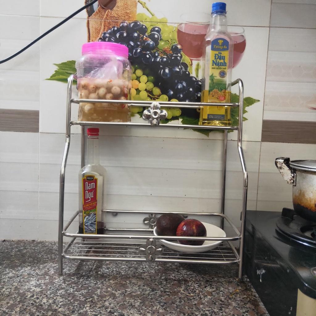 Kệ Inox đựng gia vị 2 tầng ống mới bản to
