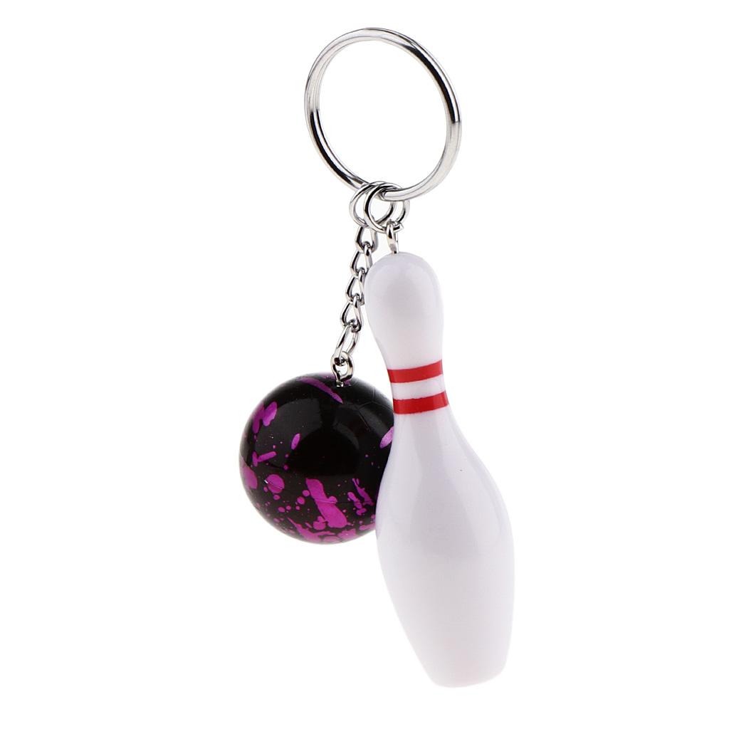 Mini Bowling Pin and Ball keychain key Ring 3D Keyfob Fashion Gift
