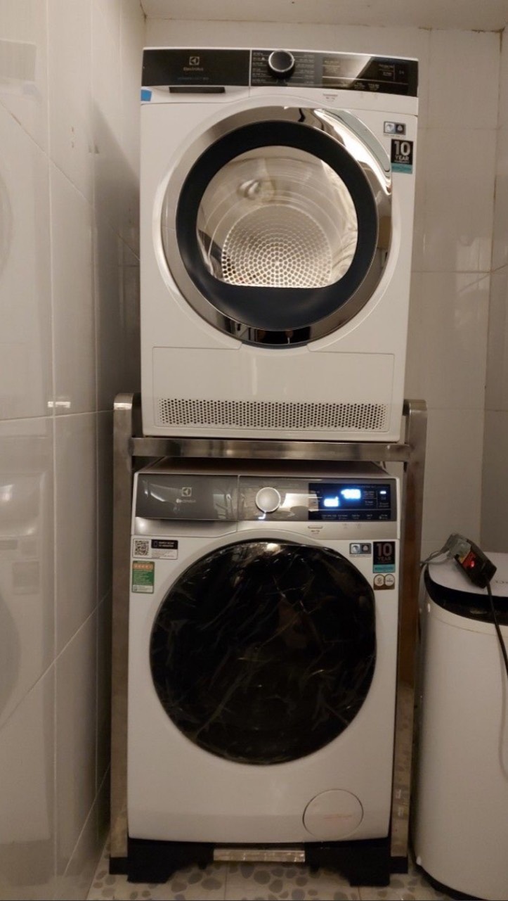 Kệ để máy sấy - máy giặt INOX hộp 40.40 chịu tải 300KG / chống rung tốt, đa năng tiện dụng, bề mặt gỗ tự nhiên chống nước