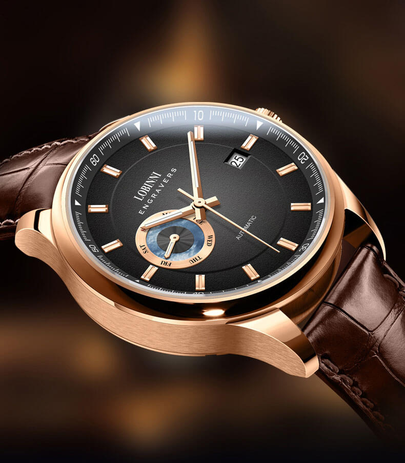 Đồng hồ nam chính hãng LOBINNI L17017-3 full box,hàng mới 100% ,kính sapphire chống nước,chống xước,dây da xịn ,kiểu dáng đơn giản ,mặt đen size 40mm