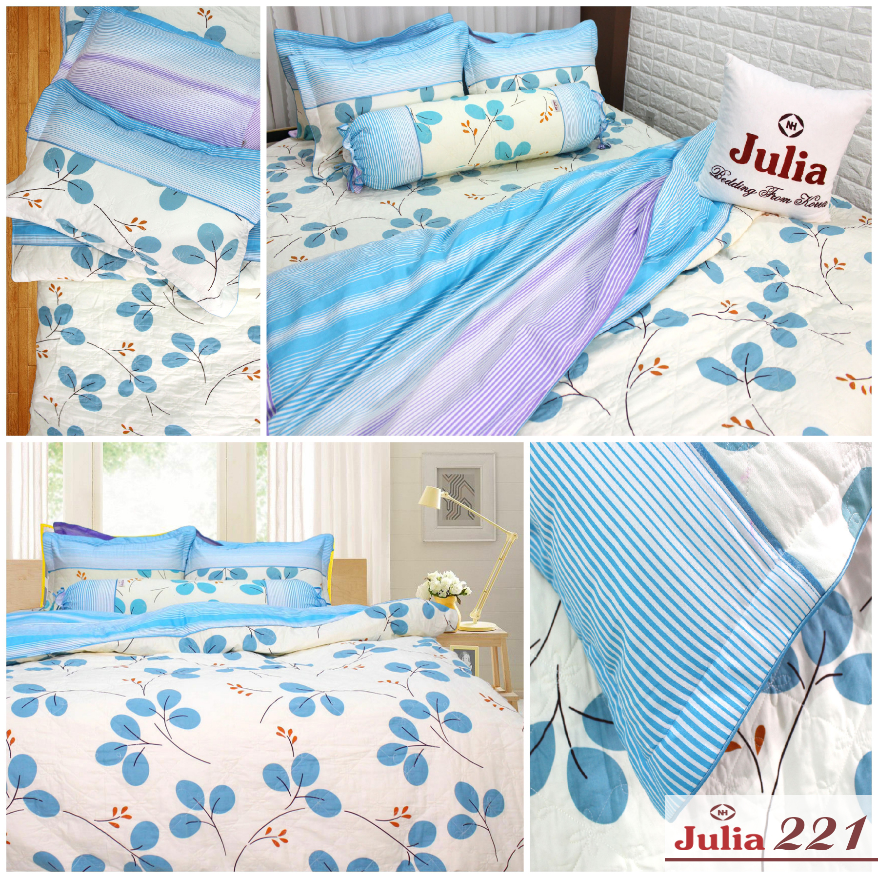 Bộ chăn ga gối 5 món cotton Hàn Julia 221BC16