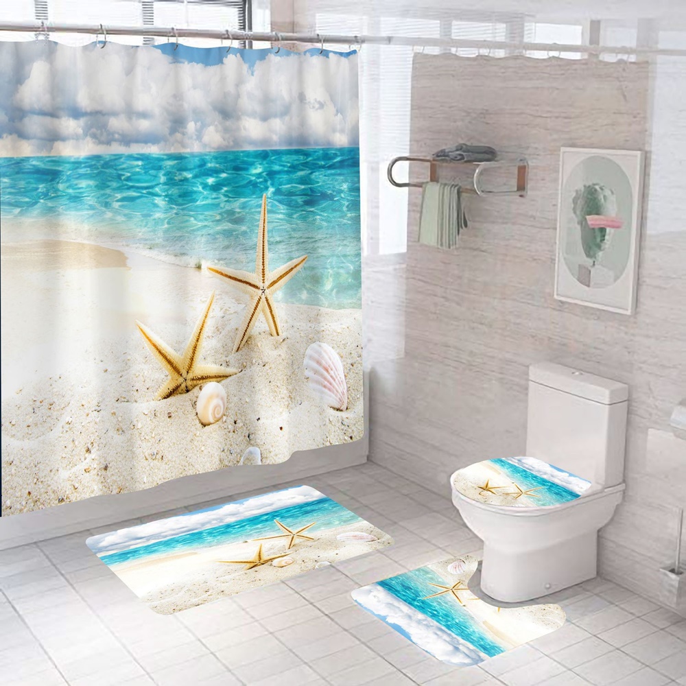 Bộ Rèm Phòng Tắm Cao Cấp 3D Ocean Sea (Full Option 3 mảnh) (180cm x 200cm) - Home and Garden