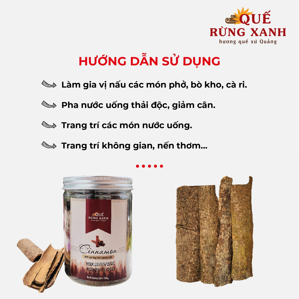 Vỏ quế thanh đã cạo vỏ nguyên chất 100%, nấu ăn, chống hôi miệng, ngăn ngừa các bệnh về tim 150g/hộp Quế Rừng Xanh - CHÍNH HÃNG