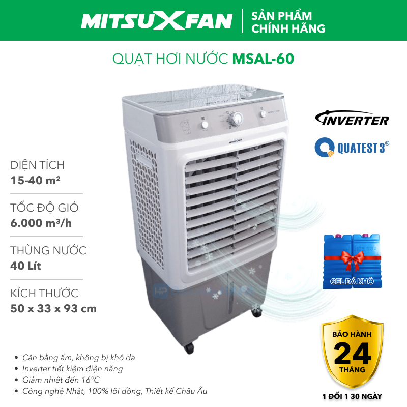 Quạt Hơi Nước Công Nghiệp Cao Cấp MITSUXFAN MSAL-500E Inverter DT 40-130m², 90 Lít, Công Nghệ Nhật Bản - Hàng Chính Hãng