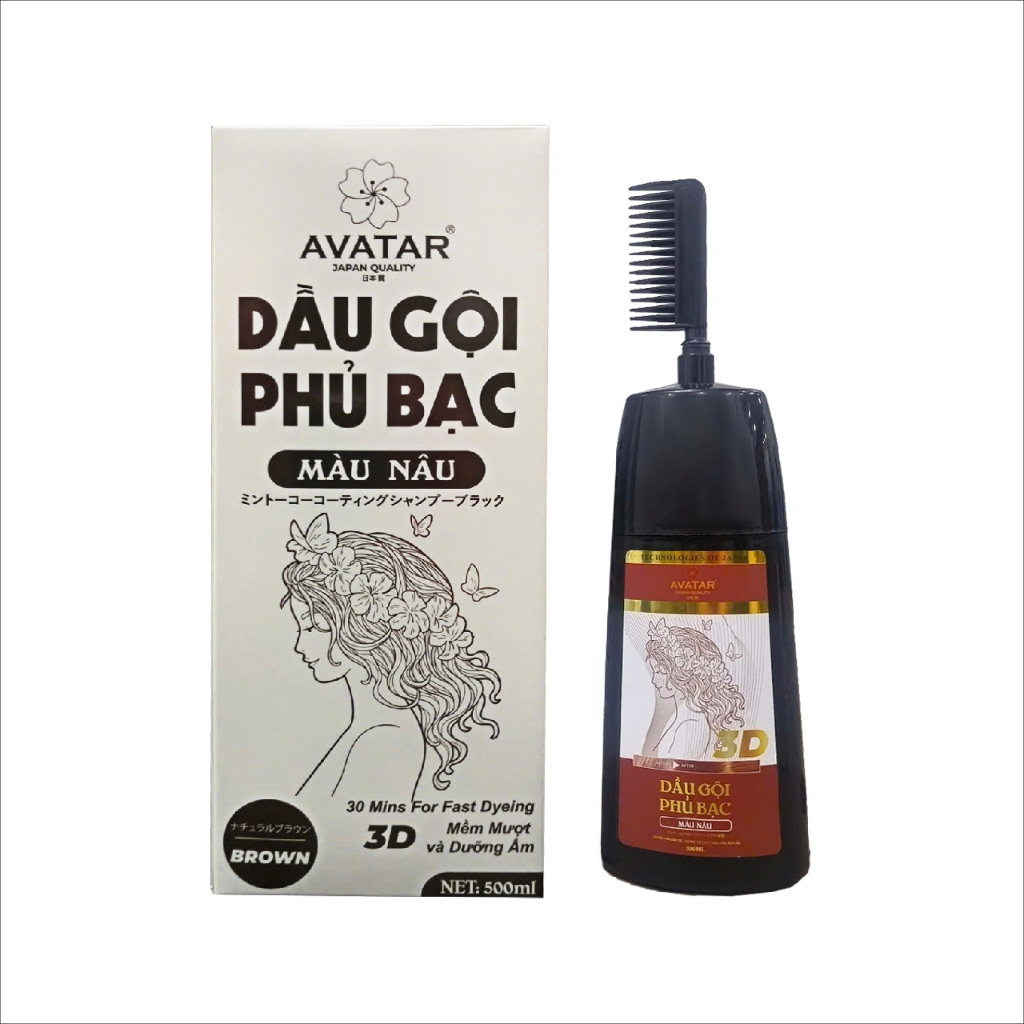 Dầu Gội Phủ Bạc Thảo Dược Avatar Màu Nâu Dạng Chai 500mL