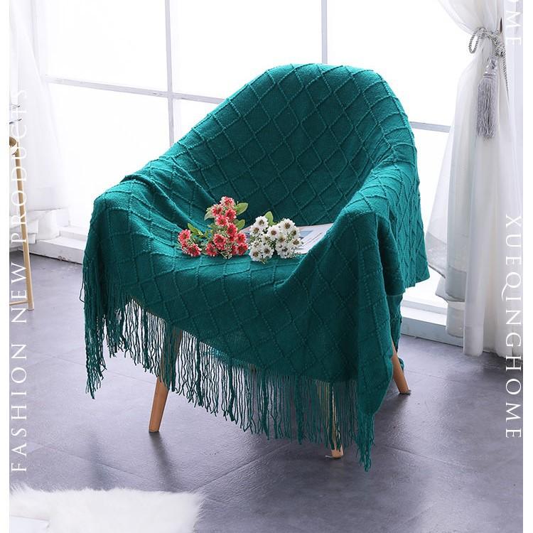 Chăn Thun Đan Len Phủ Ghế Sofa Trang Trí Giường Dệt Hình Thoi