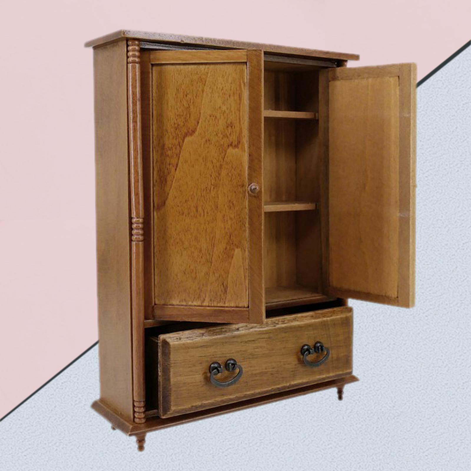 1:12 Vintage Wooden Wardrobe Dolls House Miniature Accessory