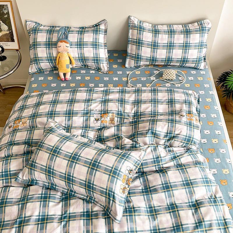 Bộ chăn ga gối Cotton Poly M2T bedding Family gấu, vỏ chăn mền, drap giường và 2 vỏ gối