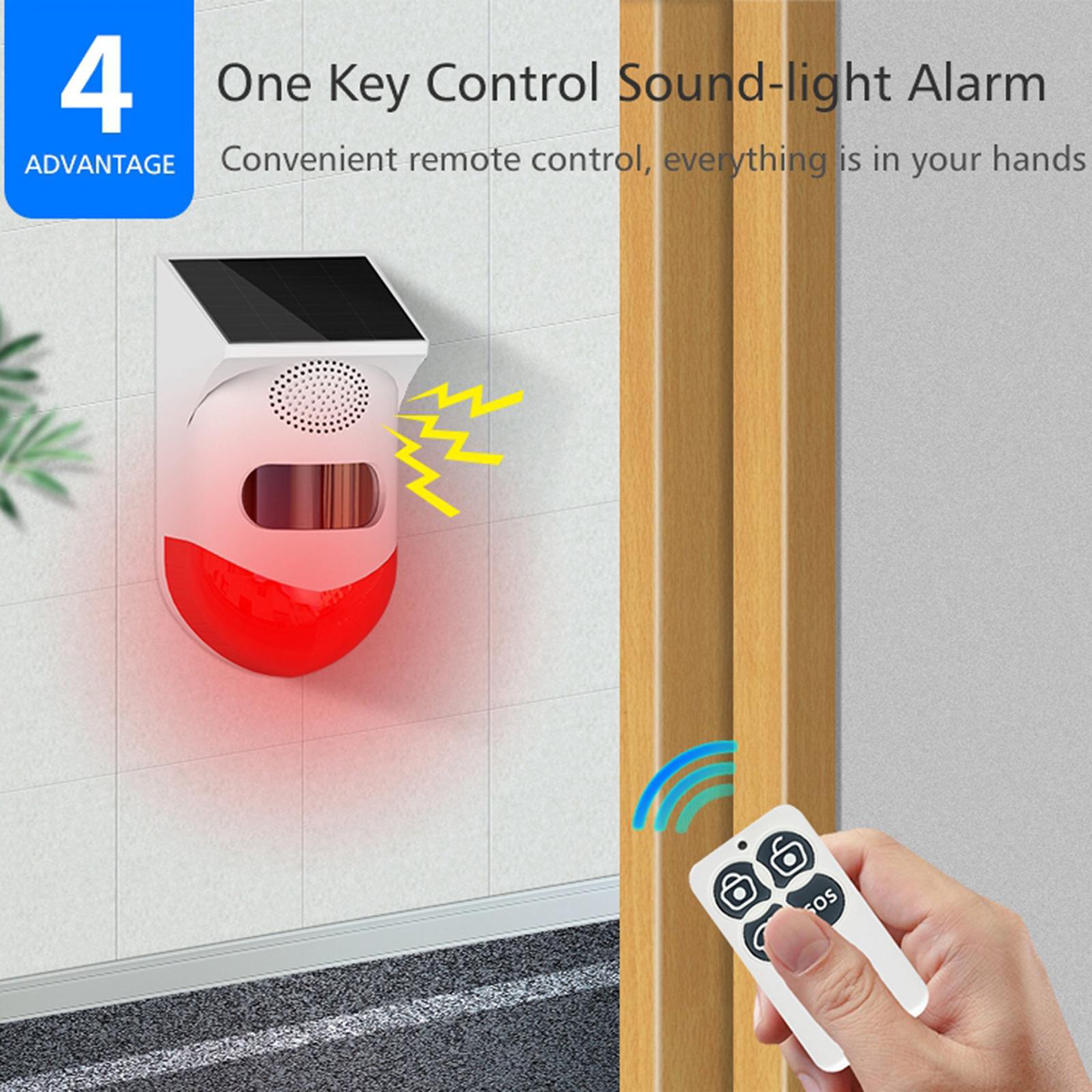 Solar Alarm,Motion Detector with Remote Controller 120db Sound Security Siren IP67 Waterproof for Home, Farm,Barn,Villa,Yard.