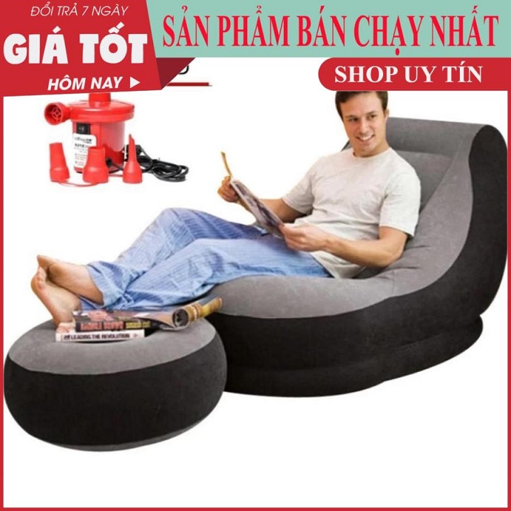 Ghế hơi tựa lưng bọc nhung - Ghế Bơm hơi tựa lưng thư giãn bền đẹp 