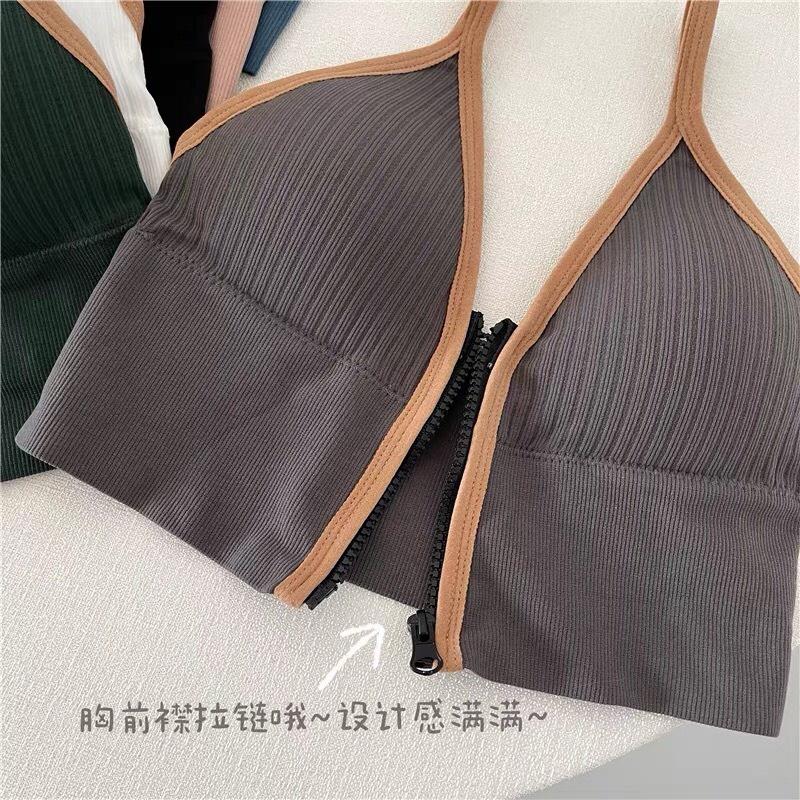Áo Tập Bra Hai Dây Nữ Kéo Khóa Trước CopTop Dáng Ôm Dệt Kim Len Tăm Có Mút Ngực PINKBOUTIQUE