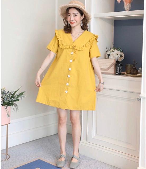 Đầm Suông Vàng Cổ Bẻ Freesize