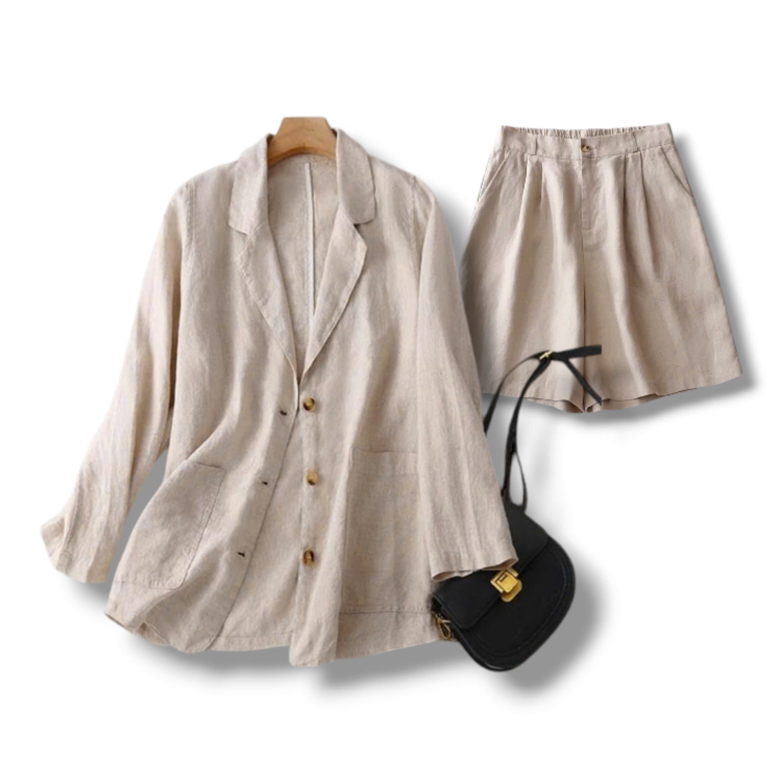 Set bộ áo vest nữ dài tay 3 khuy cổ ve vuông kèm quân đùi chất linen cao cấp, nhiều màu, dễ mặc ( bz04+qd22)