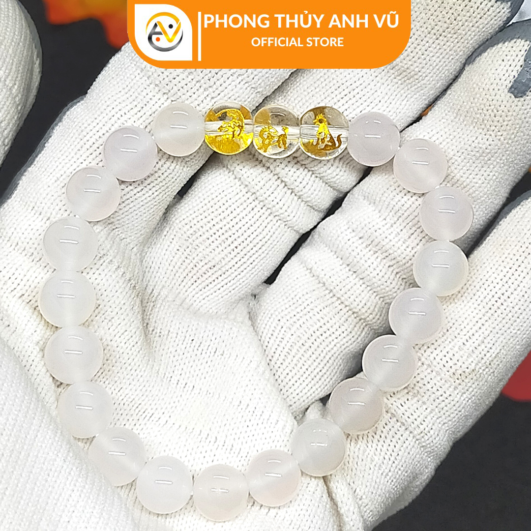 Vòng mã não trắng dần ngọ tuất đã khai quang - vòng đeo tay phong thủy may mắn tài lộc - size 8 10ly cho nữ - Vòng Tam Hợp Anh Vũ