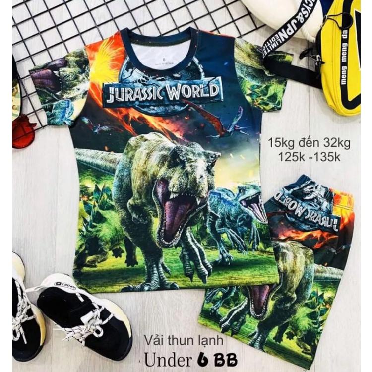 Bộ đồ bé trai họa tiết Khủng long T-rex chất liệu thun lạnh mịn mát in hình 3D được các bé trai yêu thích SIZE 5-25kg
