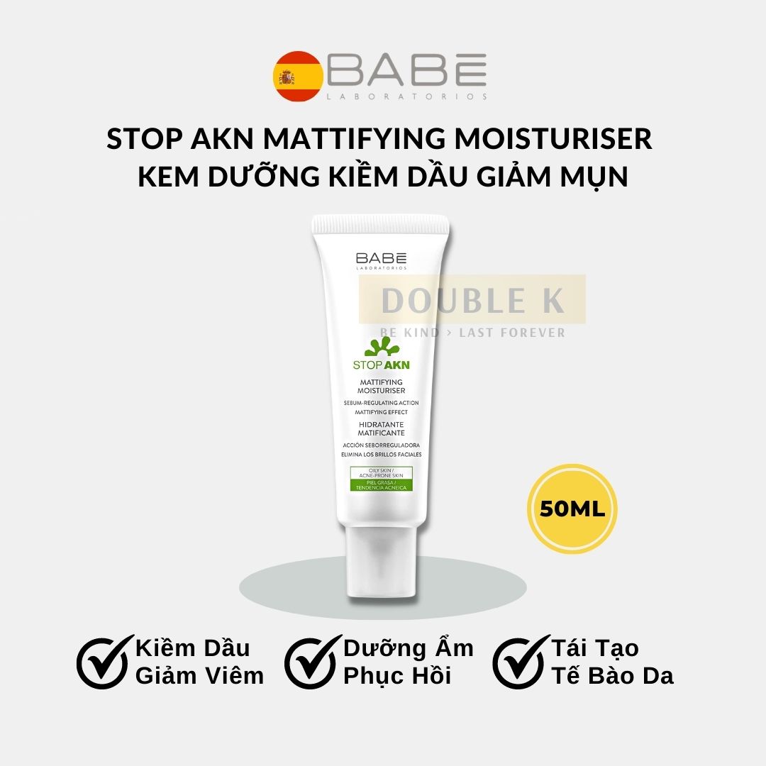 Kem Dưỡng Cho Da Dầu Mụn BABE Stop AKN Mattifying Moisturiser - Kiềm Dầu, Giảm Mụn - Double K