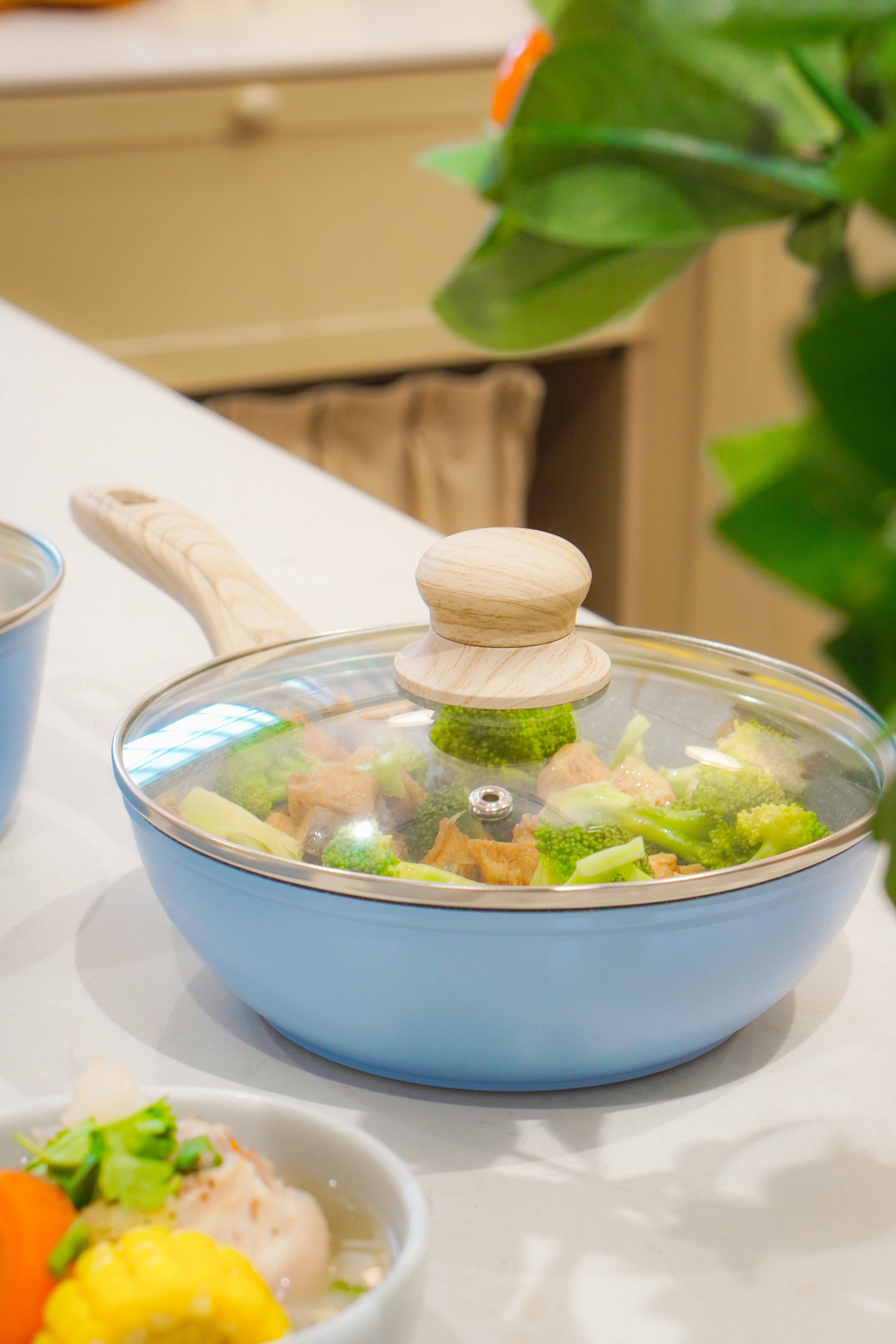 Bộ nồi chảo chống dính Ceramic đáy 6 lớp ăn dặm cho bé La gourmet Baby set màu xanh - sử dụng được tất cả loại bếp - 417886