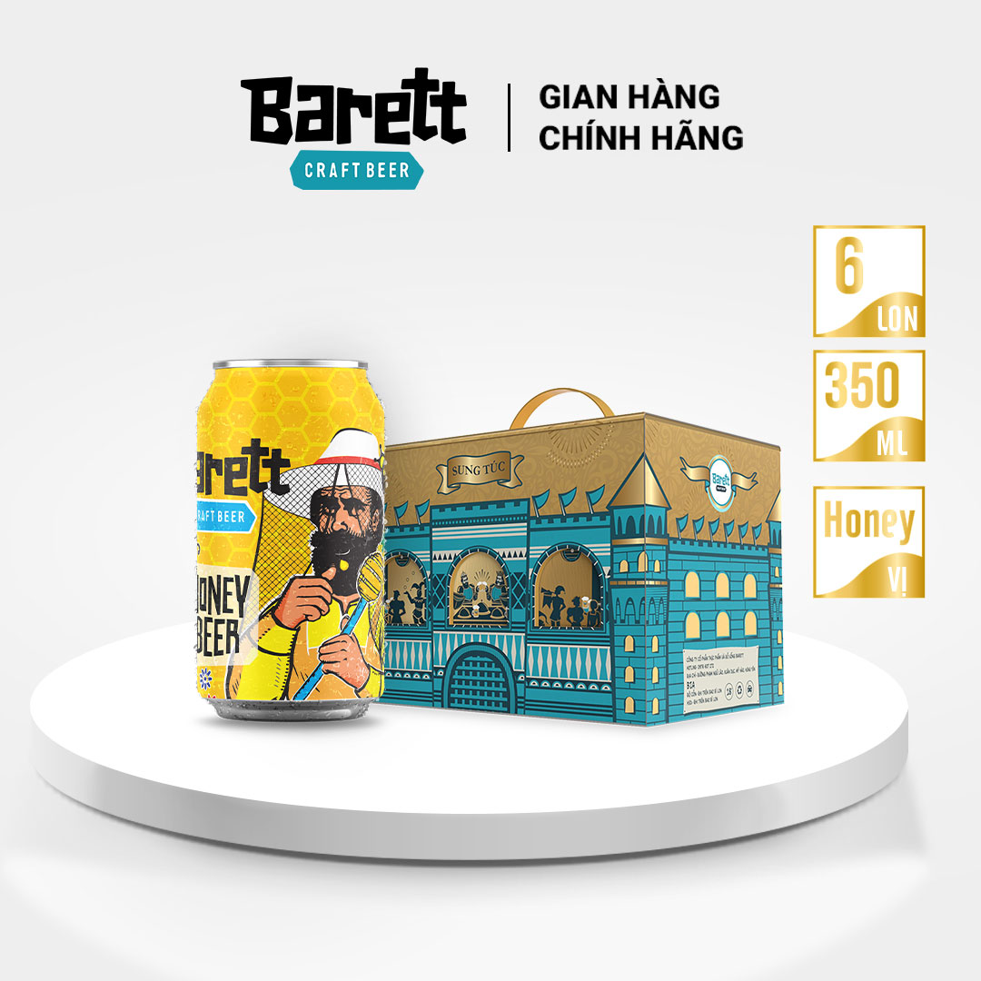 Bia thủ công Barett thùng 6 lon - vị Honey Beer (330ml/lon)