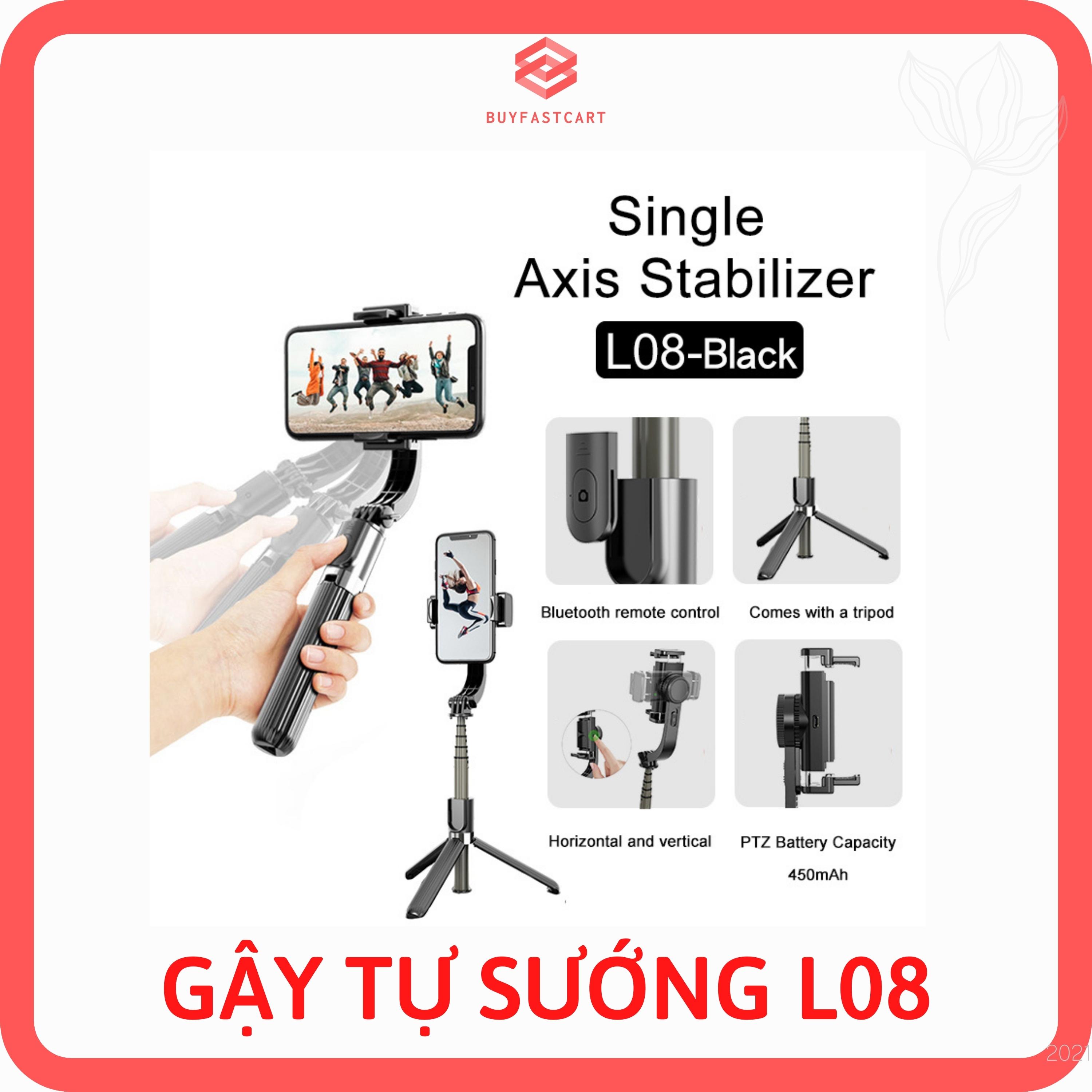 Gậy Selfie Chống Rung Điện Tử Gimbal L08 Có Bluetooth - Có Chân Đỡ Tự Đứng - Kéo Dài Tới 86cm