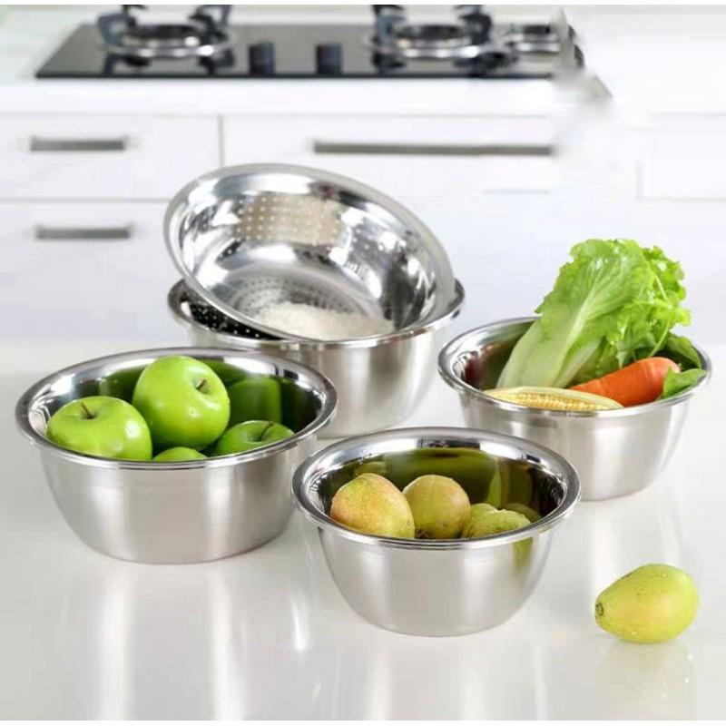 Set 5 thau rổ inox không gỉ hàng dày đẹp