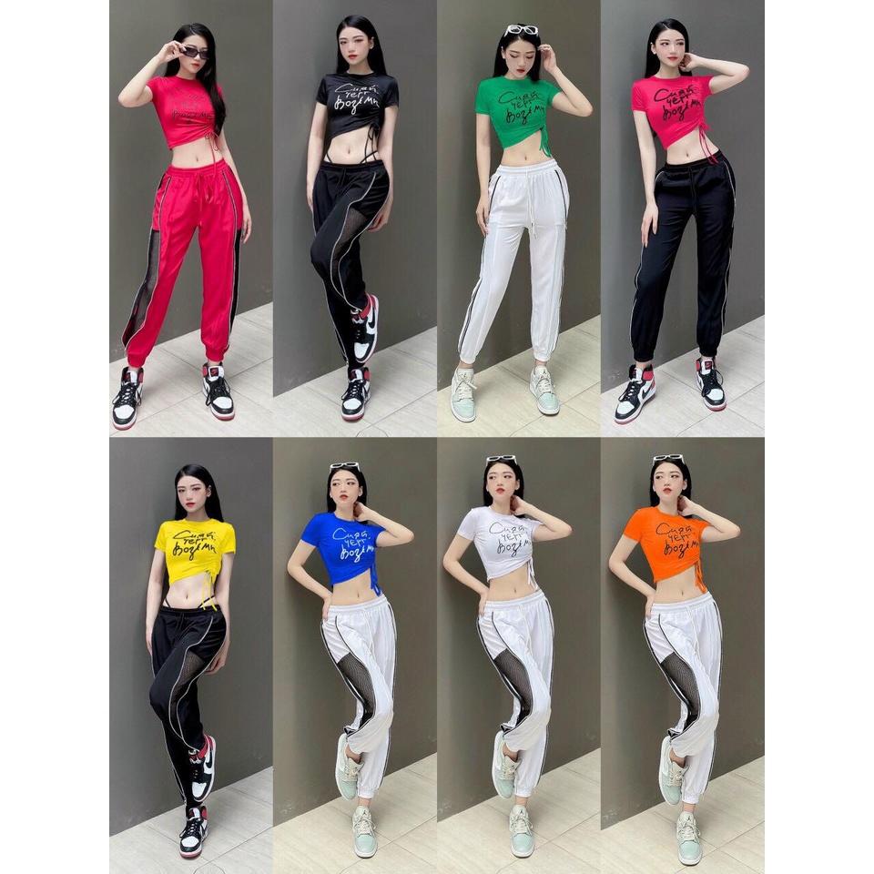 Đồ tập gym nữ bộ thể thao tập gym, yoga, aerobic, chạy bộ gồm quần jogger dáng rộng và áo croptop cá tính