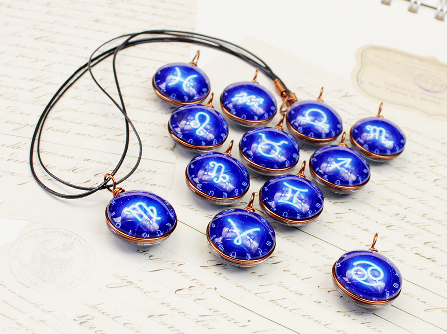 Dây chuyền 12 cung hoàng đạo Zodiac tông xanh dương sáng siêu đẹp cho nữ 06647-DC20MM0015