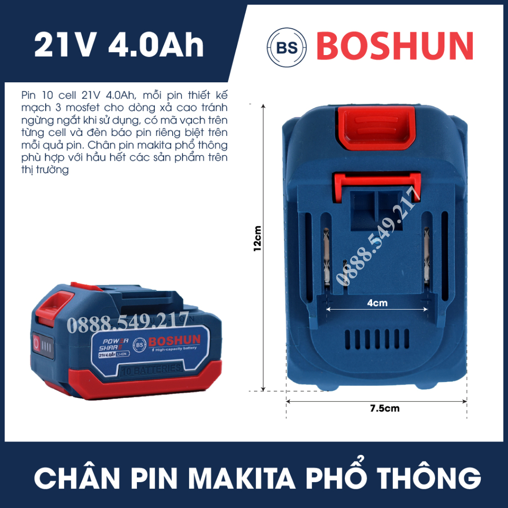 Máy siết Bulong Boshun BS-IW600N - Không chổi than, Động cơ lõi đồng, Siêu khỏe - Chuẩn Pin 10 cell