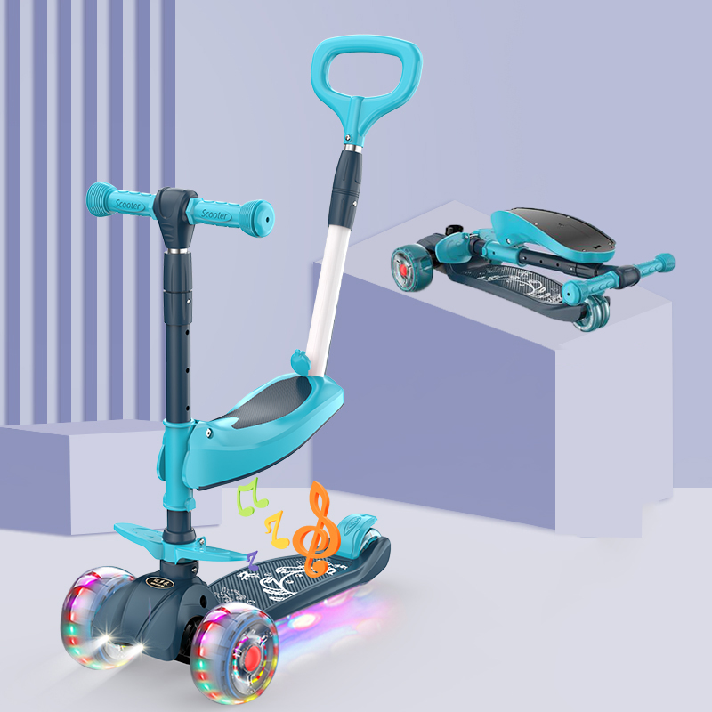 Xe scooter 3 bánh tự cân bằng, 3in1 có ghế gấp gọn, xe chòi chân thăng bằng có nhạc và Full ĐÈN LEZ từ ghế xuống bánh có tay cầm, giỏ đồ đi kèm