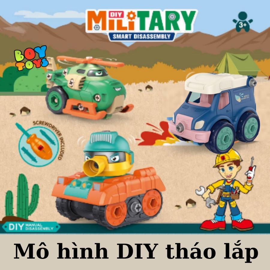 Đồ chơi set 4 mô hình DIY tháp lắp ốc vít ô tô, máy bay, xe tăng giúp bé phát triển kĩ năng sáng tạo, khéo léo