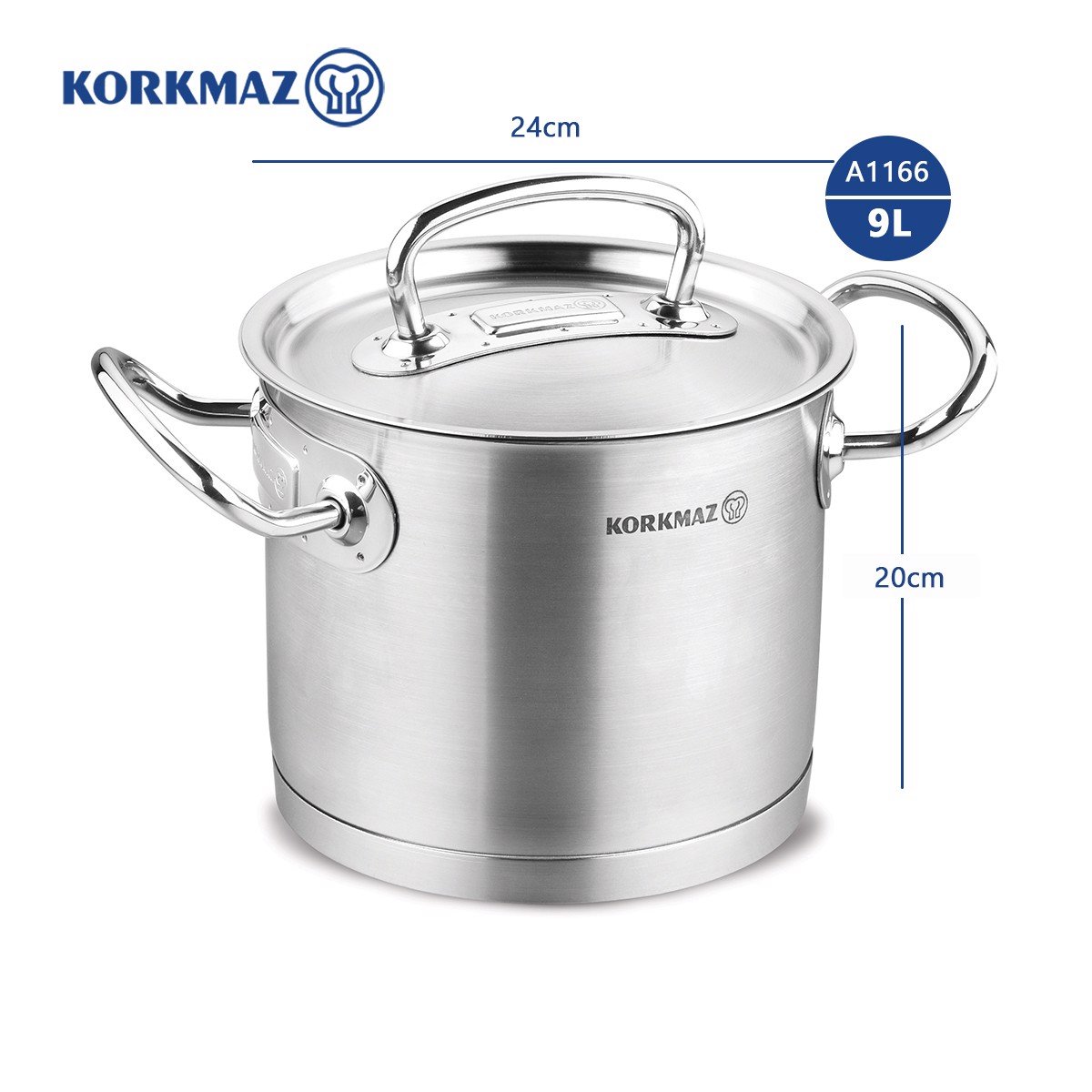 Nồi Inox Đáy Từ 9 Lít Thân Cao Nắp Inox Korkmaz Proline