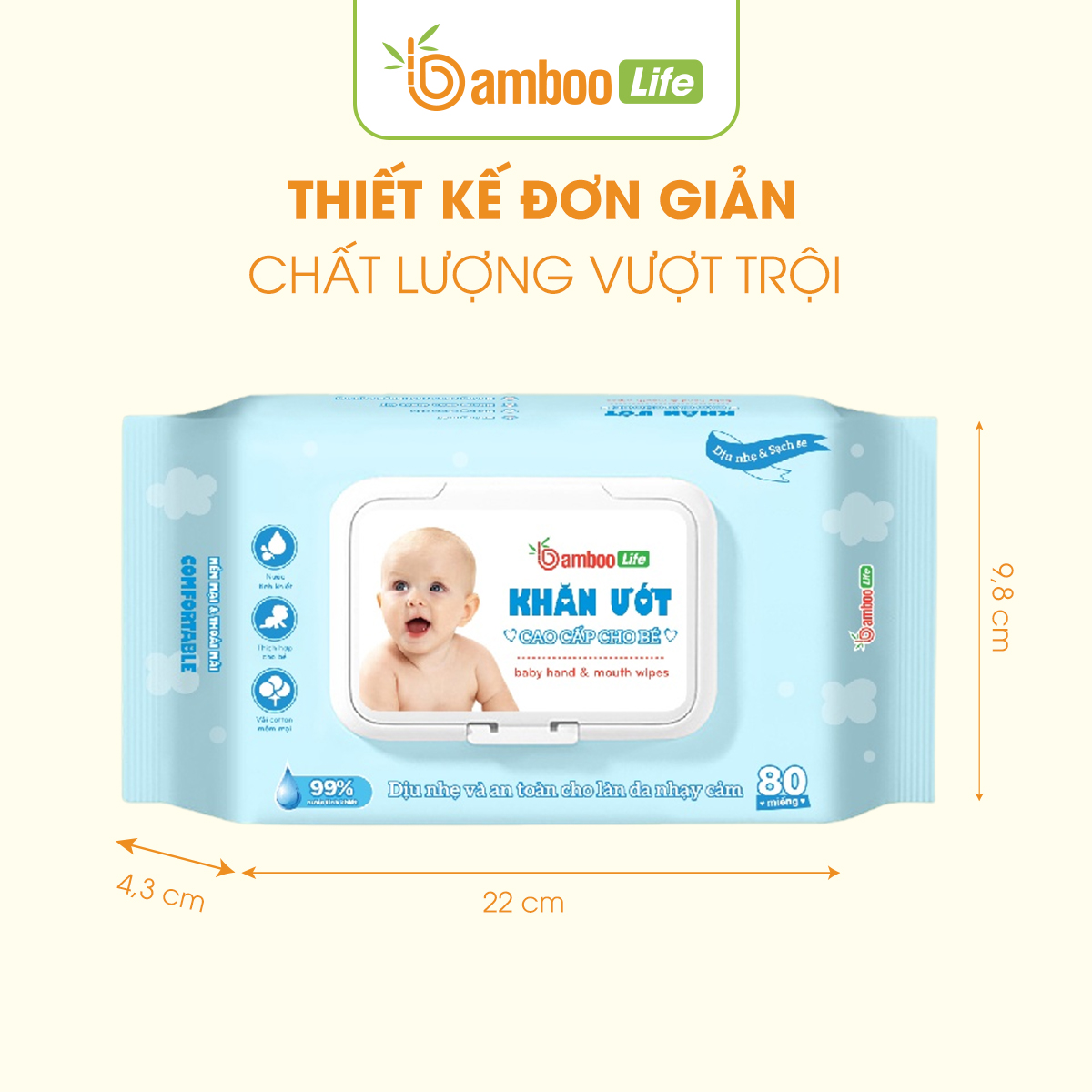 Khăn ướt Bamboo Life khăn giấy ướt cho bé cao cấp không mùi không cồn không parabens an toàn cho bé