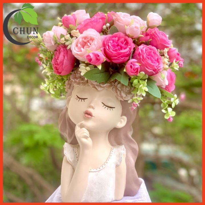 Hoa giả, bình hoa cô gái mộng mơ cắm sẵn hoa cao 36-42cm tùy mẫu hoa trang trí nhà cửa, cửa hàng, văn phòng, làm quà tặng