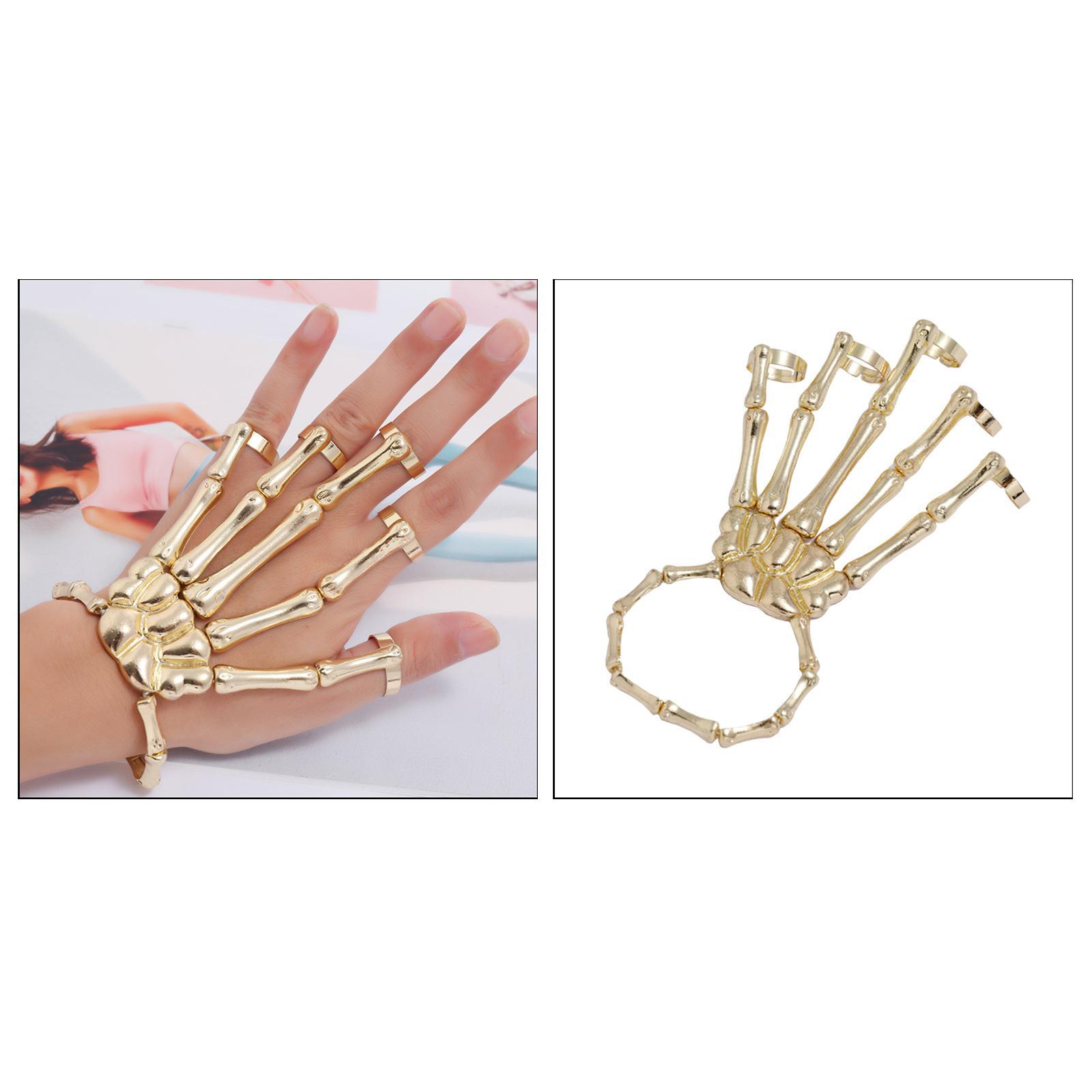 Skeleton Hand Bracelet with Rings Elasticity Wristband for Party