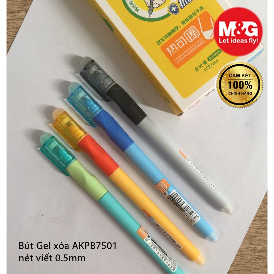 Bút gel xóa được M&amp;G AKPB7501 có tay cầm cao su định vị và 2 đầu tẩy tiện dụng nét 0.5mm