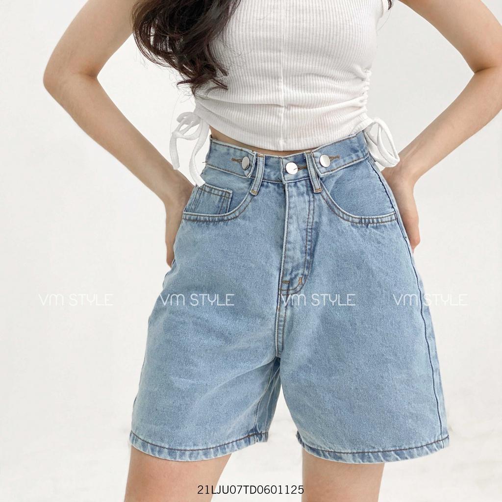 Quần sort jean ống rông nữ lưng cao 3 nút