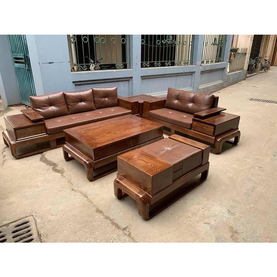 Bộ ghế Sofa 2 văng gỗ sồi hiện đại