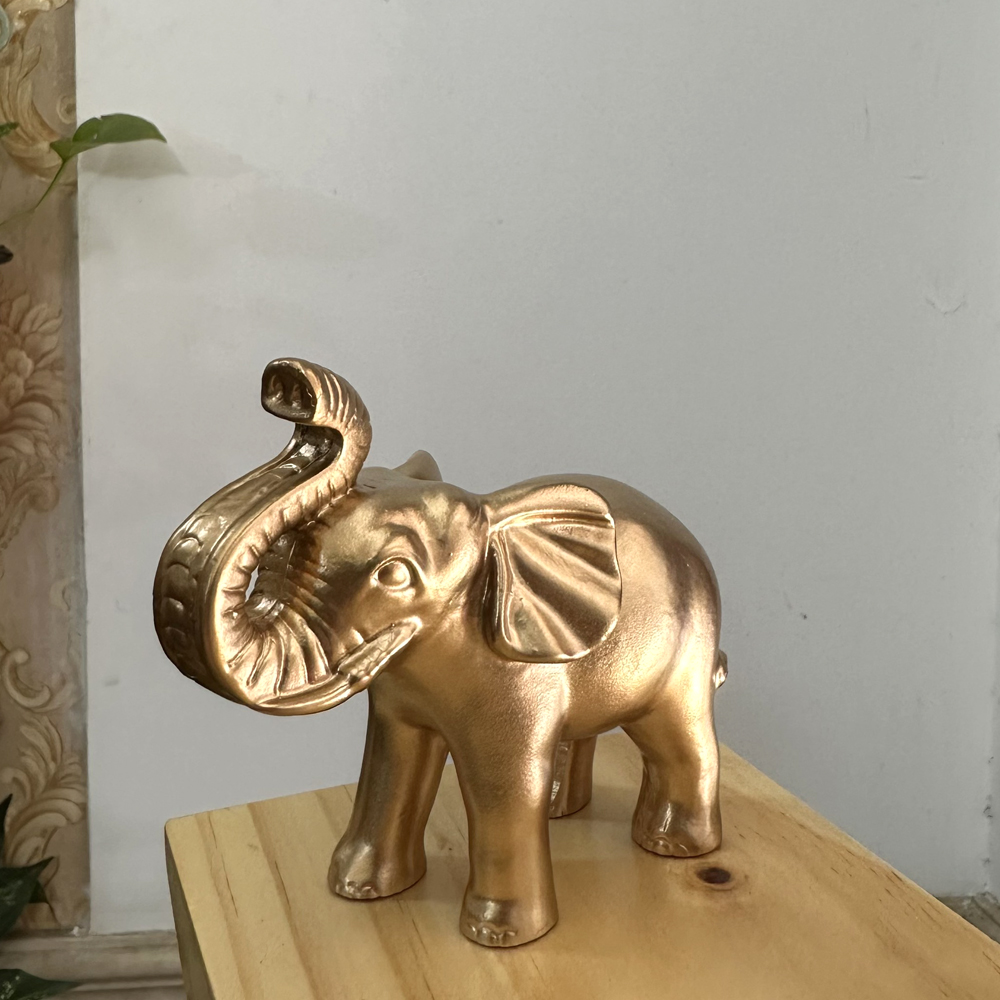 Tượng Voi Đá Trang Trí Phong Thủy Bàn Làm Việc -Trang Trí Phong Thủy Phòng Khách - Màu Nhũ Đồng - Cao 9cm