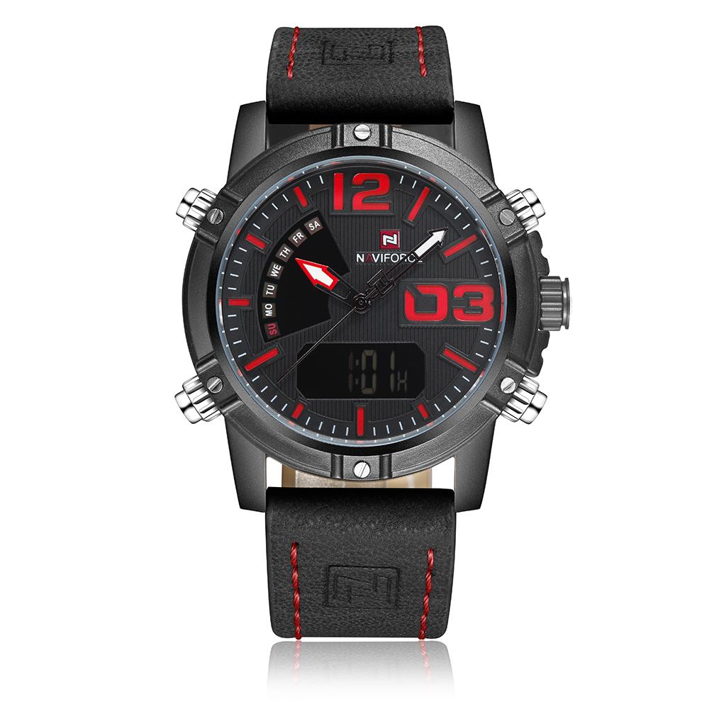 Đồng hồ đeo tay bằng da NAVIFORCE Màn hình kép mới , có đèn nền Chống nước
