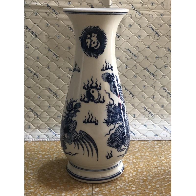 Lọ Hoa Thờ Men Lam Bát Tráng Hoạ Tiết Long Phụng