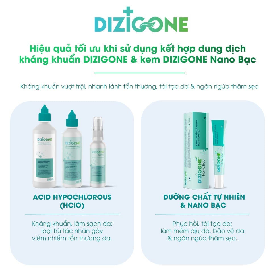 Kem DIZIGONE Nano Bạc - Kháng khuẩn, lành thương, tái tạo da, ngăn ngừa sẹo 25g