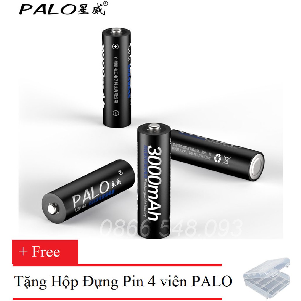 Bộ sạc màn hình 4 khe AA/AAA Palo NC05 tặng hộp 4 pin tiểu sạc AA3000 mAh