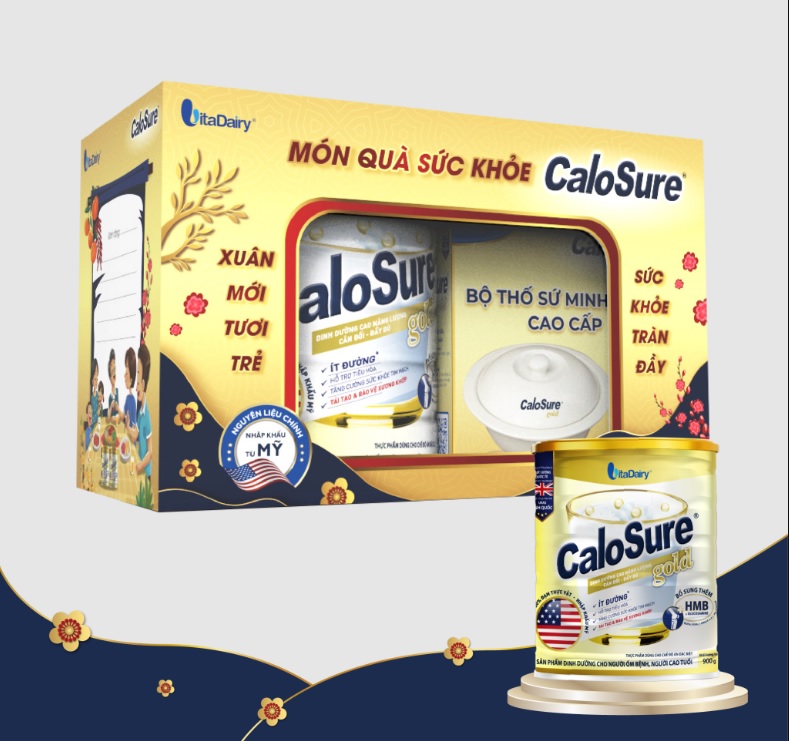 Sữa bột Calosure Gold ít đường 900g/lon tặng thố sứ