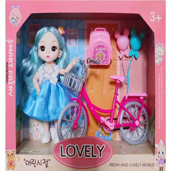 (XẢ KHO) Trò chơi búp bê cầm tay mặc váy có các khớp dễ dàng tạo dàng cho bé bê kèm chiếc xe đạp