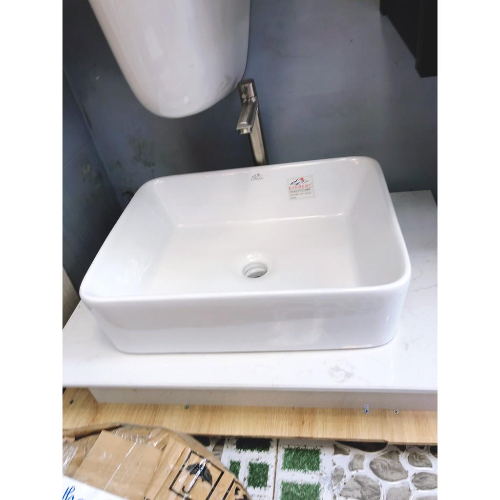 Lavabo đặt  bàn  vuông tráng men nano