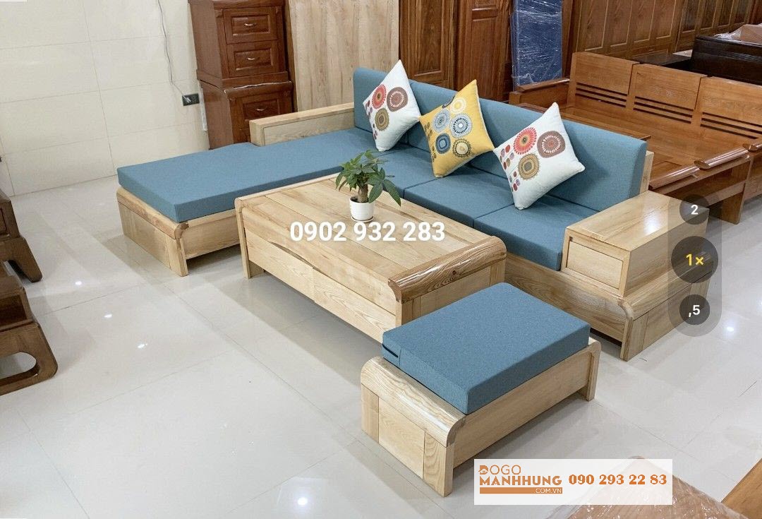 Bộ sofa L góc gỗ sồi màu tự nhiên