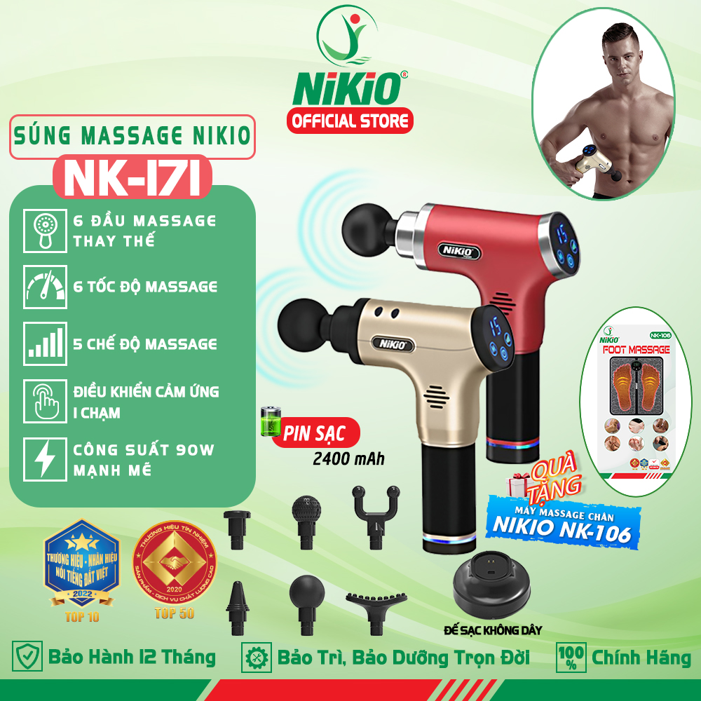 Súng Massage Cầm Tay Nhật Bản Nikio Nk - 171 - 5 Chế Độ, 6 Tốc Độ Mát Xa - Xám