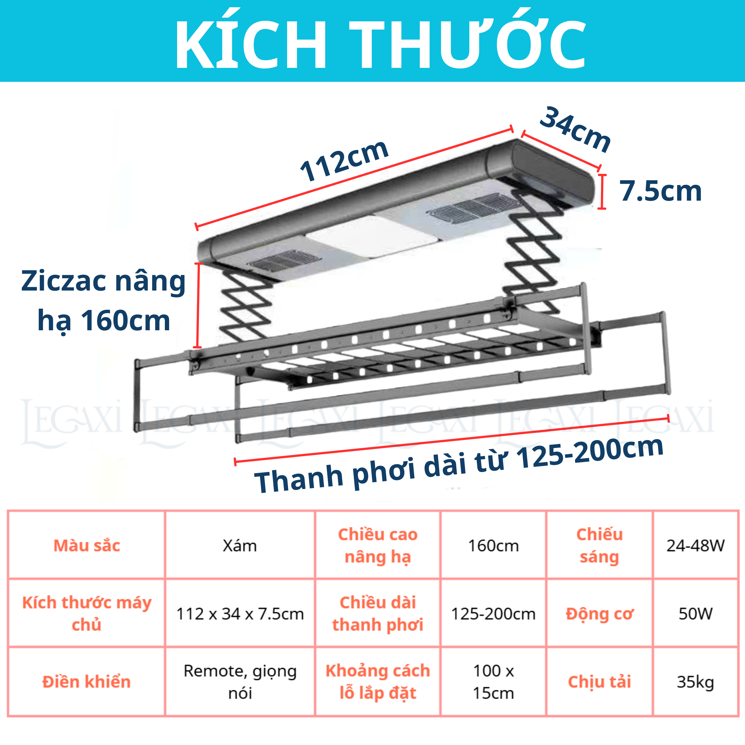Sào Phơi Đồ Tự Động, Giá Treo Quần Áo Có Quạt Sấy Khô Đèn LED Khử Trùng Tia Cực Tím Remote Gắn Trần Legaxi